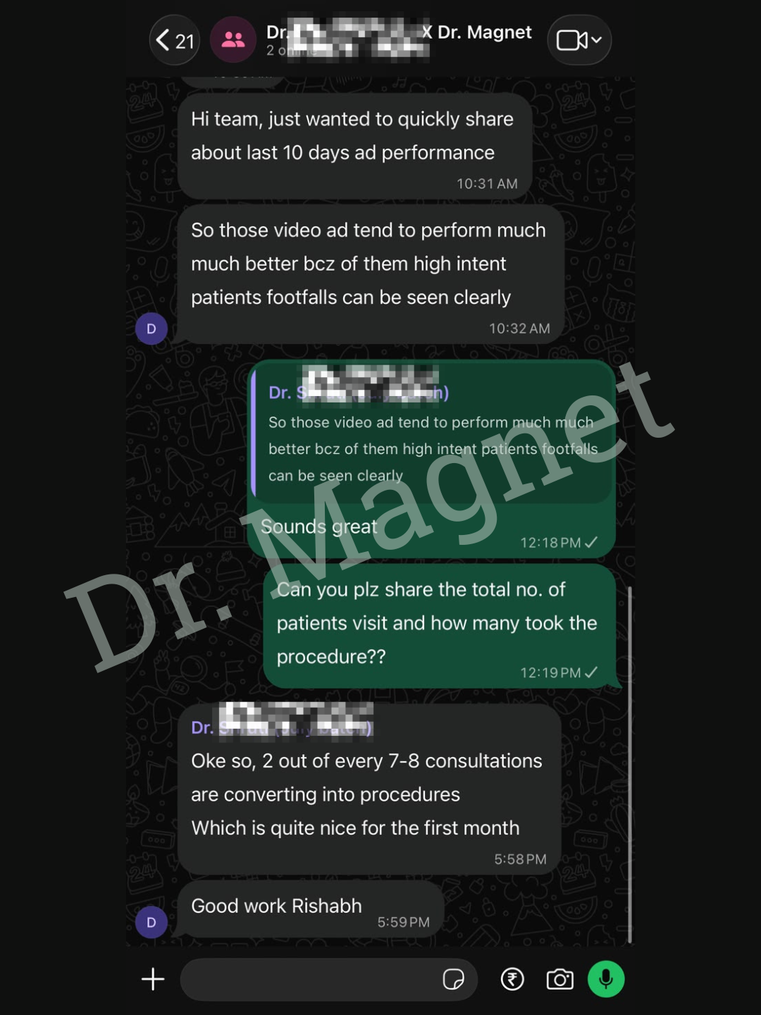 Client feedback — 2 out of 7-8 consultations converting into procedures