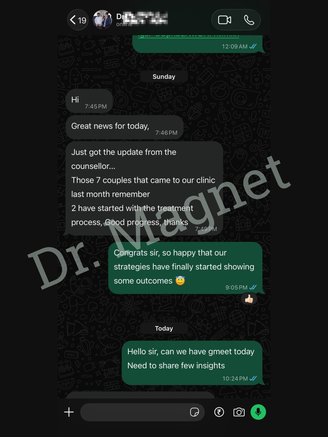 Client feedback — 7 couples visited, 2 started treatment